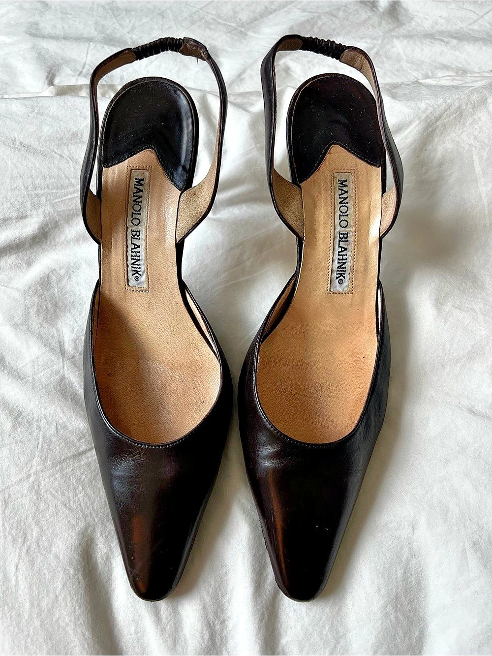VINTAGE Manolo Blahnik Brown Leather Slingback Heels - Size 37.5